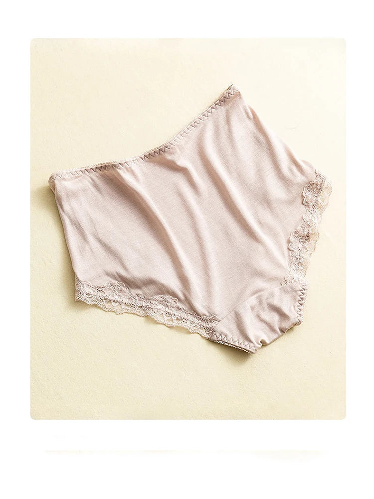 Birdtree 100% Silk 1PC Women Mid High Waist Briefs Lace Sexy Seamless Breathable Soft Comfortable Panties P38417QD