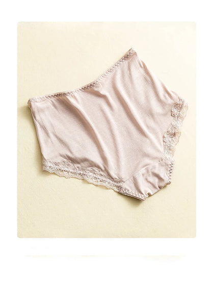 Birdtree 100% Silk 1PC Women Mid High Waist Briefs Lace Sexy Seamless Breathable Soft Comfortable Panties P38417QD