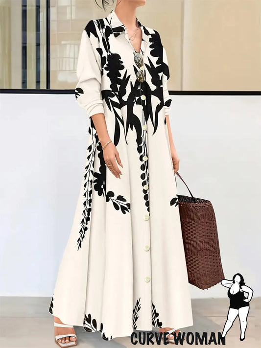 Large size women's autumn casual black and white long sleeves appointment printing long sleeves medium length, realize the mouth