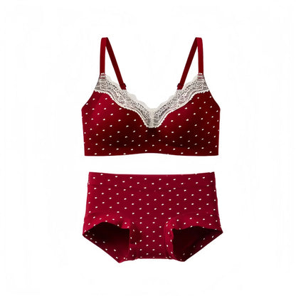 Teenage Sexy Lace Floral Bra Set Comfortable Non-steel Ring Beauty Back Small Breasts Gathered up Support Anti-Sagging Bra Set