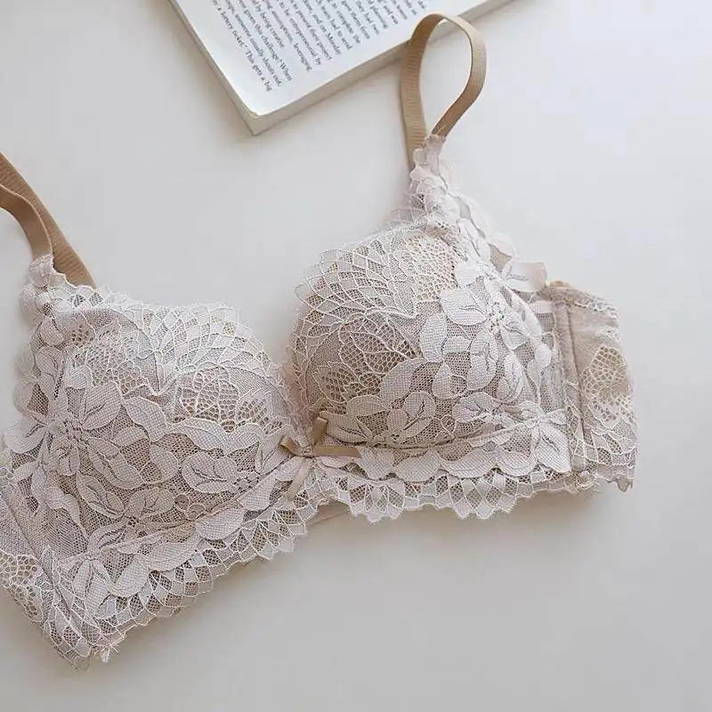 Japanese Style Lace Bra Set Women Small Bust Push Up Lift Adjustable Anti Sagging Side Support No Gap Wirefree Luxury Comfort AB