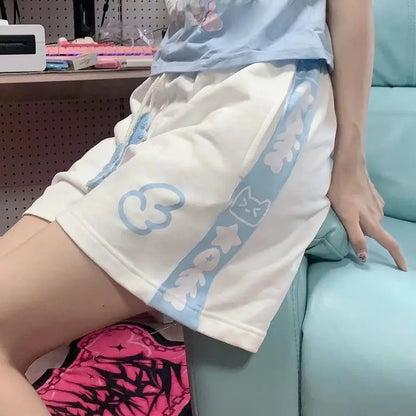 Summer Japanese High Waisted Shorts Women Cute Cat Cartoon Print Cotton Short Pants Casual Fashion Female Bottoms Shorts New