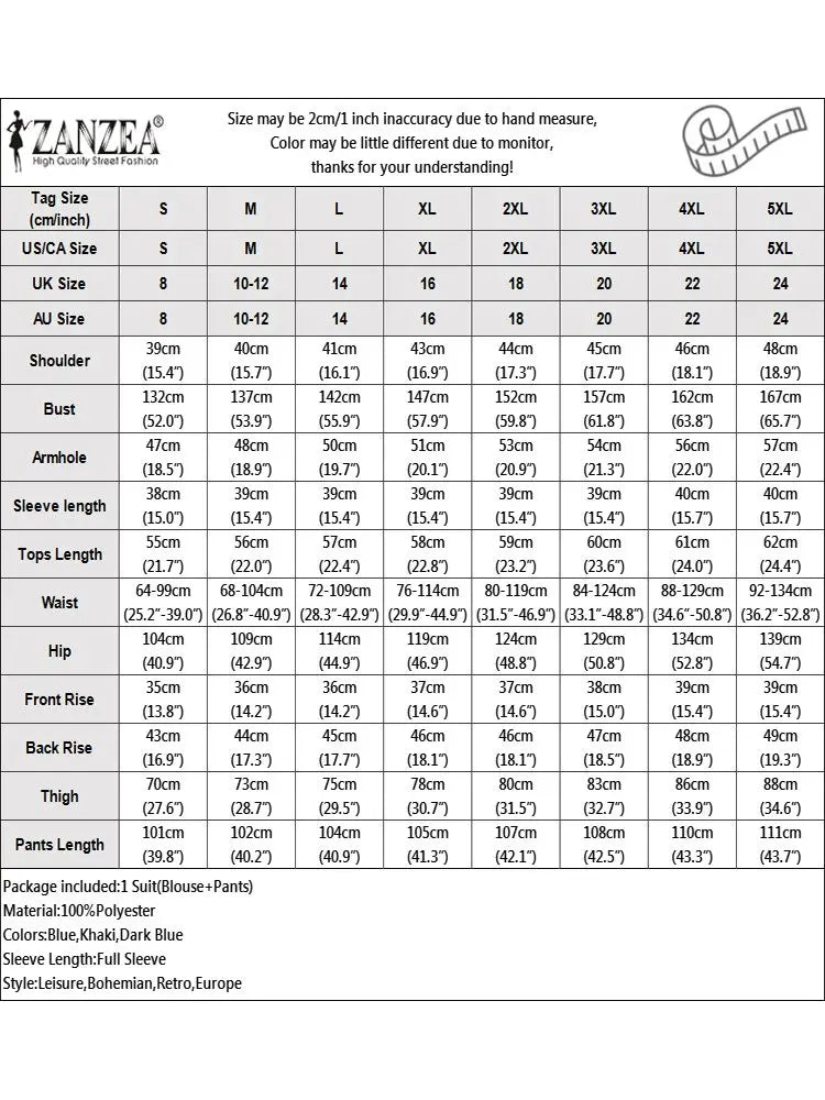 2024 Autumn Tracksuits ZANZEA Fashion Women Long Sleeve Shirt Pant Sets Solid Work Trousers Suit 2PCS Outfits Loose Matching Set