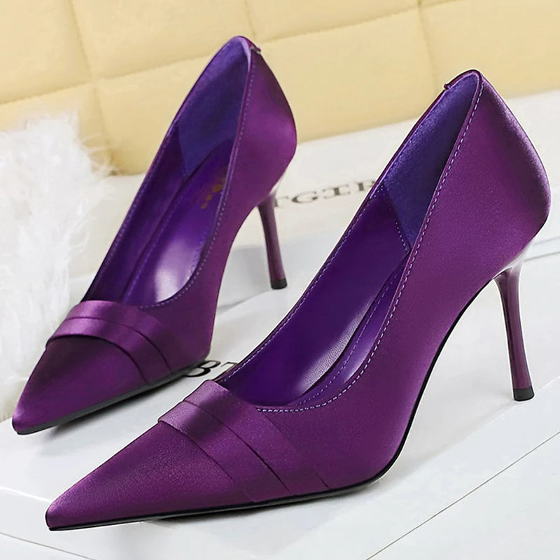 BIGTREE Shoes Silks Satins Women Pumps Fashion High Heels Sexy Party Shoes Pointed Tip Pumps Woman Stilettos 8 cm Heels Lady