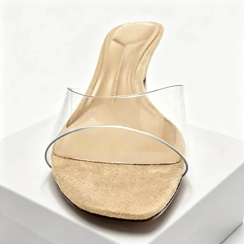 Fashion Wedge Heel Women Slippers Sexy Open Toe Transparent Pvc Strap Design Heeled Sandals for Ladies Summer Elegant Women Shoe