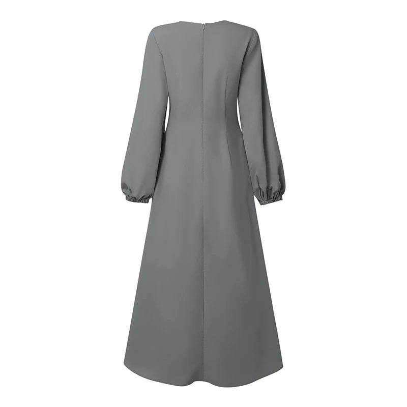 ZANZEA Elegant Muslim Abaya Dresses Ramadan Robe Stylish Women Long Lantern Sleeve Pleated Sundress Kaftan Solid Maxi Long Dress