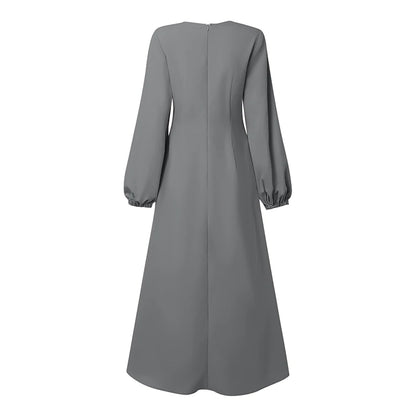 ZANZEA Elegant Muslim Abaya Dresses Ramadan Robe Stylish Women Long Lantern Sleeve Pleated Sundress Kaftan Solid Maxi Long Dress