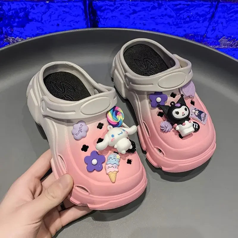 Kuromi Summer Children Slippers Girls Soft Comfortable Slippers Women's Cute Cut-Outs Casual Versatile Outside Beach Sandals