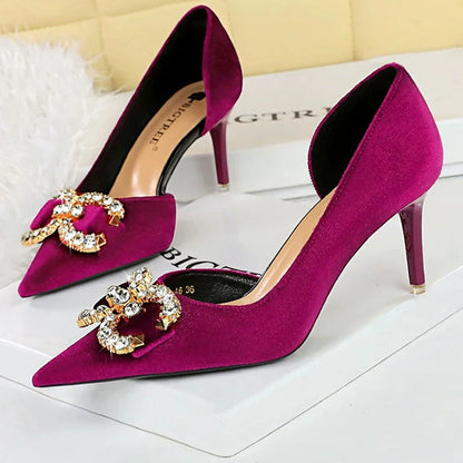 Luxury High Heels Women 7 cm 10.5 Stilettos Metal Rhinestone Women Pumps Fashion Wedding Shoes Ladies Sexy Prom Shoes 2026