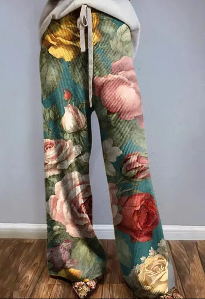 Women's New High Waist Loose Casual Wide Leg Print Pants Summer Beach EU US Style Comfy Flowy Trousers