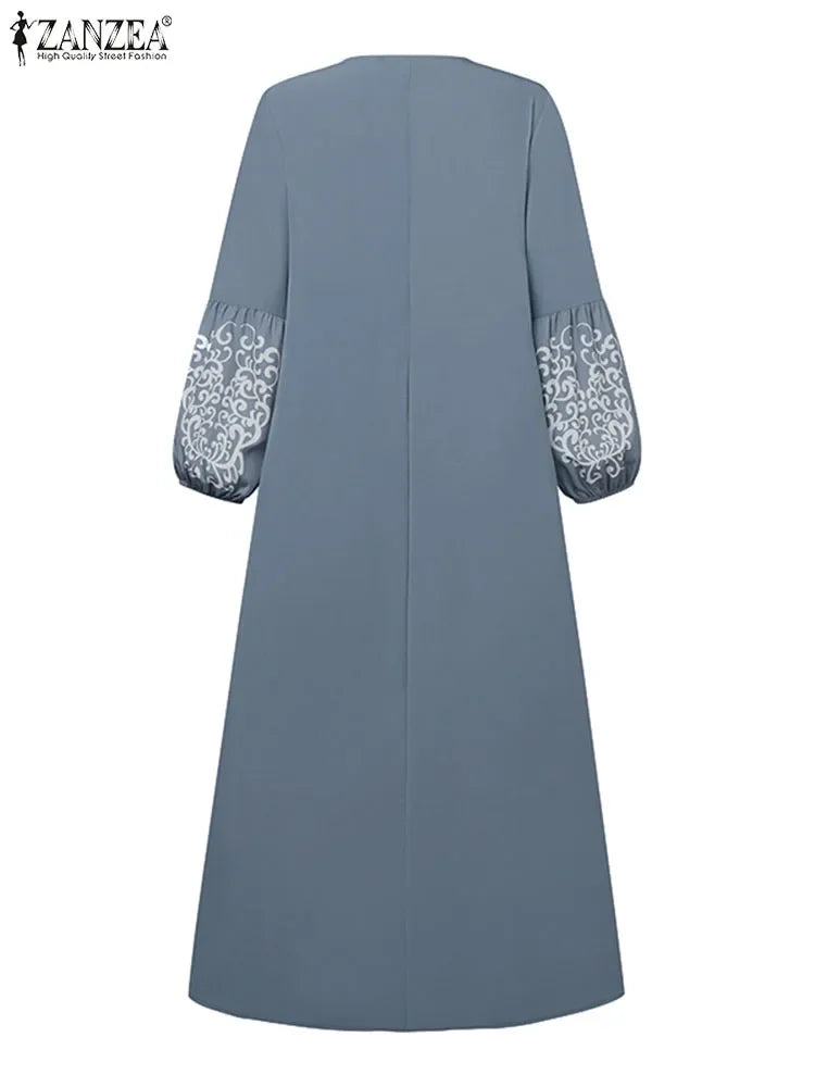Muslim Hijab Dresses Abaya Eid Mubarek Robe Long Dress 2025 ZANZEA Women Elegant Long Sleeve Maxi Sundress Loose Vestidos Kaftan