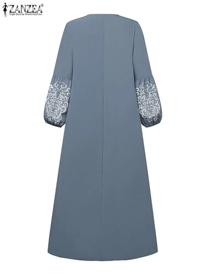 Muslim Hijab Dresses Abaya Eid Mubarek Robe Long Dress 2025 ZANZEA Women Elegant Long Sleeve Maxi Sundress Loose Vestidos Kaftan