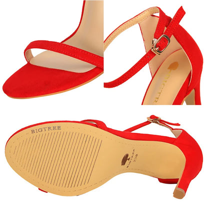 BIGTREE Shoes Women 11cm High Heeled Sandals Ladies Shoes Summer Stilettos Women Sandals Suede Woman Pumps High Heels 2026 New