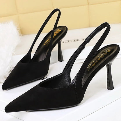BIGTREE Shoes Women 8 Cm Heels Suede Women Pumps Sharp Pointed Hollow Out High Heels Stiletto Summer Women's Sandals Office Shoe