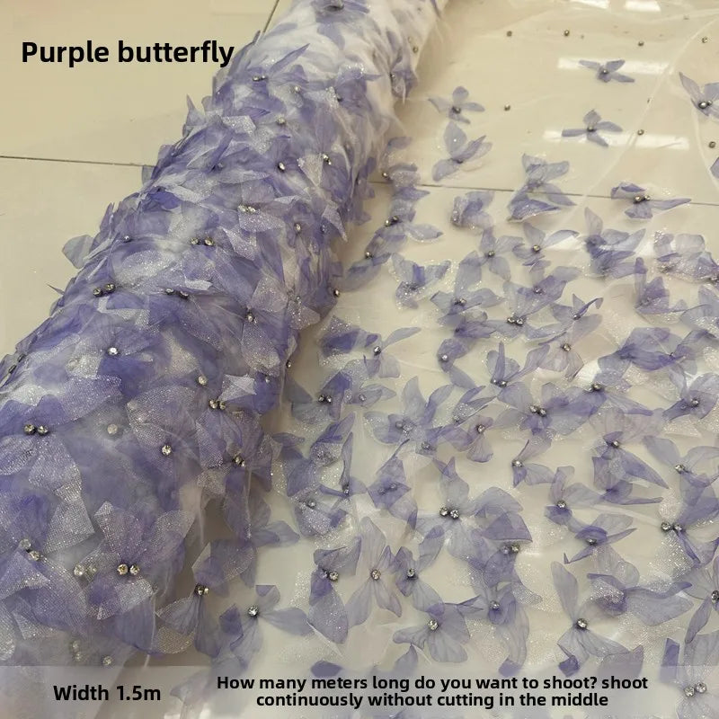 3D Butterfly Embroidery Lace Mesh Fabric for Wedding Dress Decoration Handmade Diy Cloth By The Meter Sewing Material