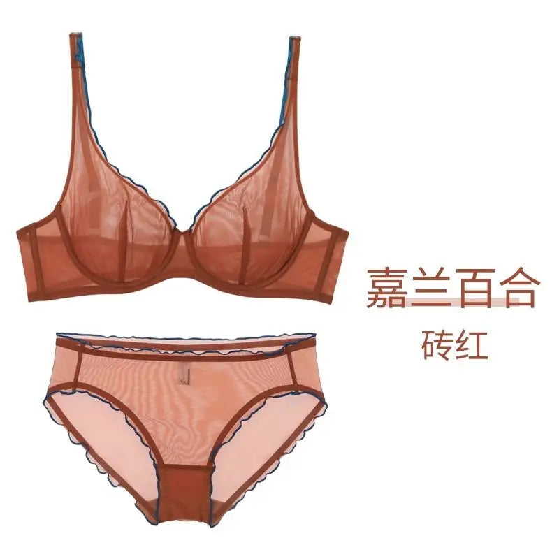 Minimizer Bra Plus Size Underwire French Style Triangle Cup Push Up Sexy Mesh Lingerie Set Support 32-40 MOYISU Sexy Bra Set BC