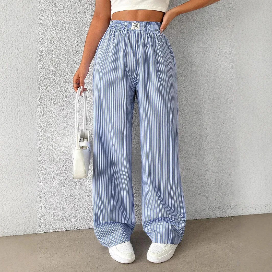 2026 Women's Casual Striped Woven Wide Leg Pants Fall Winter Casual Stylish Full Length Trousers Y2K Clothes Streetwear