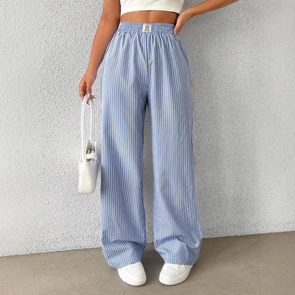 2026 Women's Casual Striped Woven Wide Leg Pants Fall Winter Casual Stylish Full Length Trousers Y2K Clothes Streetwear