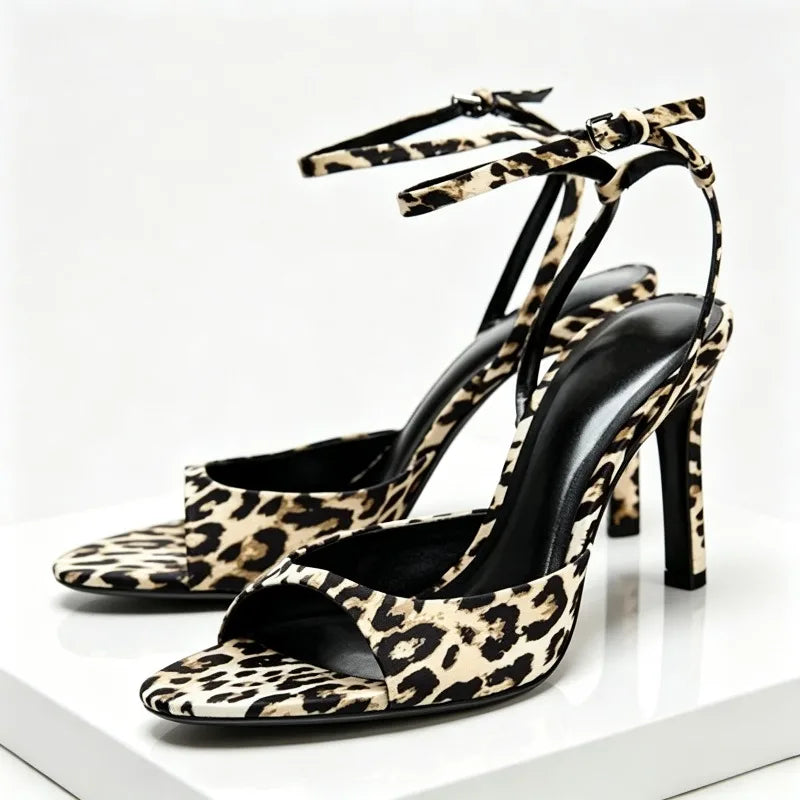 Fashion Animal Print Heeled Sandals Women Sexy Peep Toe Ankle-Strap Shoes for Women Elegant Women's Heels Sandalias De Mujer