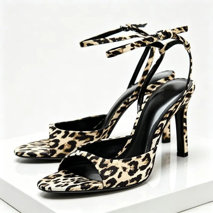 Fashion Animal Print Heeled Sandals Women Sexy Peep Toe Ankle-Strap Shoes for Women Elegant Women's Heels Sandalias De Mujer