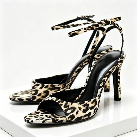 Fashion Animal Print Heeled Sandals Women Sexy Peep Toe Ankle-Strap Shoes for Women Elegant Women's Heels Sandalias De Mujer