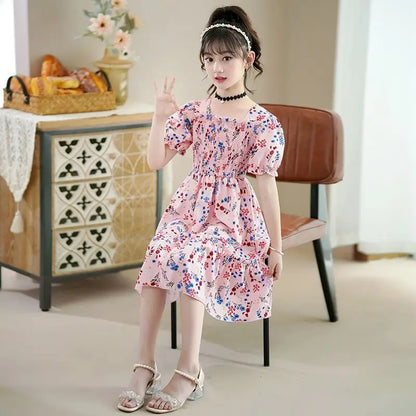 Floral Print Dress for Children Summer Girl Princess 4 Years Clothes Kids Girls 8 10 Girl's 12 Child Dresses From 14 Old Kids' 7