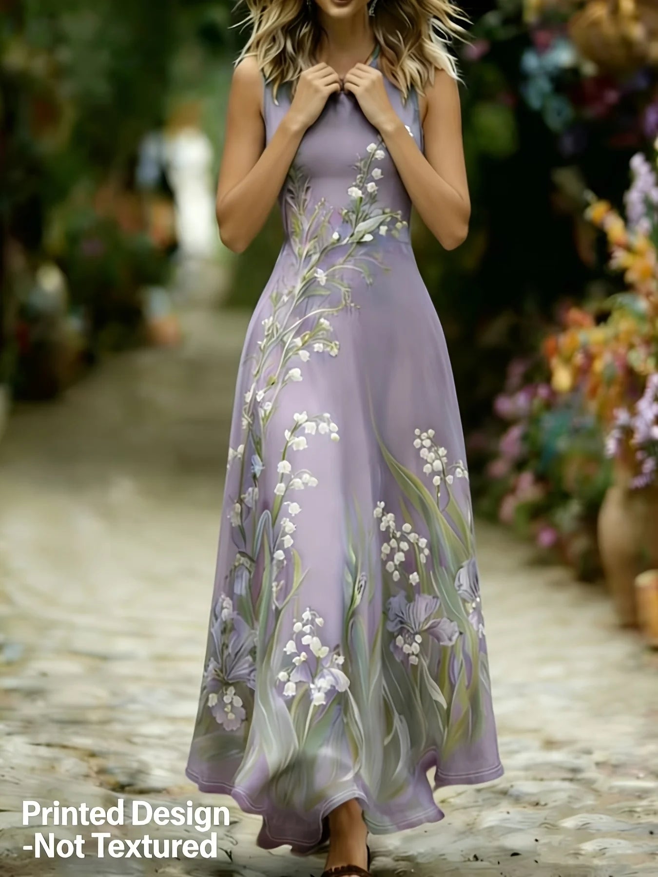 Bohemian Floral Print Sleeveless Long Dress, Women's Casual Beach Long Dress, Summer Vacation A-Line Beach Dress, Cocktail Party Dress