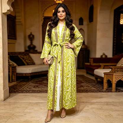 Turkey Muslim Embroidery Abaya Dress 2 Piece Set  Women Ramadan Eid Mubarak Kaftan Dubai Vestidos Pakistani Arab Caftan Robe