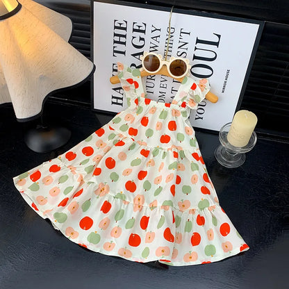 2026 Summer Girls Flutter Sleeve Dress Kids Printed Tiered Princess Dresses for 1-12Y Children Vacation Clothes