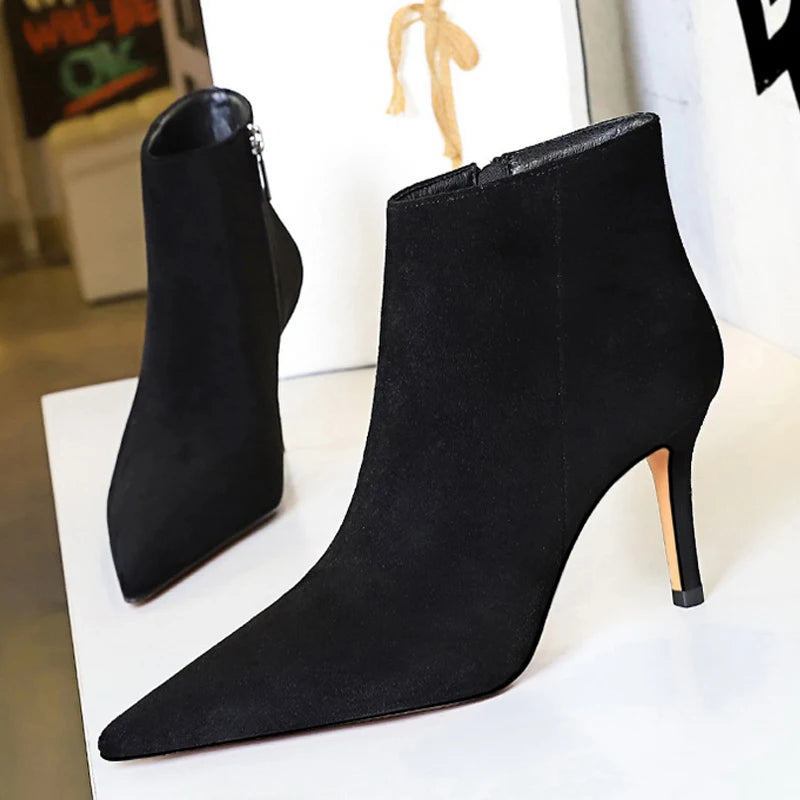 BIGTREE Shoes Fashion Ladies Ankle Boots Pointed Side Zipper Women Boots Sexy Heeled Boots Stilettos Warm Autumn Winter Shoes