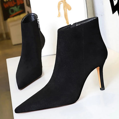 BIGTREE Shoes Fashion Ladies Ankle Boots Pointed Side Zipper Women Boots Sexy Heeled Boots Stilettos Warm Autumn Winter Shoes