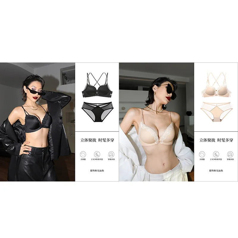 Victoria Style MOYISU Pink Leopard Wireless Bra Set, Front Hook Design, Push Up Bralette, Sexy Back Lingerie To Boost Small Bust