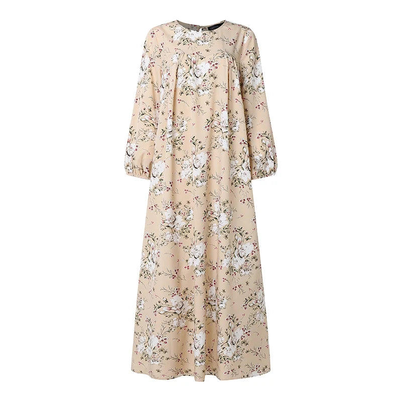 ZANZEA Muslim Abaya Women Bohemian Maxi Long Dress Floral Print Long Sleeve Round Neck Sundress Casual Loose Dresses Kaftan