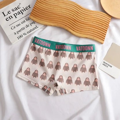 60S Cotton Women Panties Cartoon Print Shorts Sports Boxer Breathable Cozy Sexy Underwear Mid-Waist Boyshort Female Girls Pants