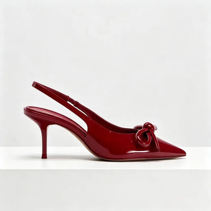 Luxury Designer Red Bow High Heels Women Summer Sexy Pointed Toe Patent Leather Women Pumps Elegant Slingback Heeled Sandals