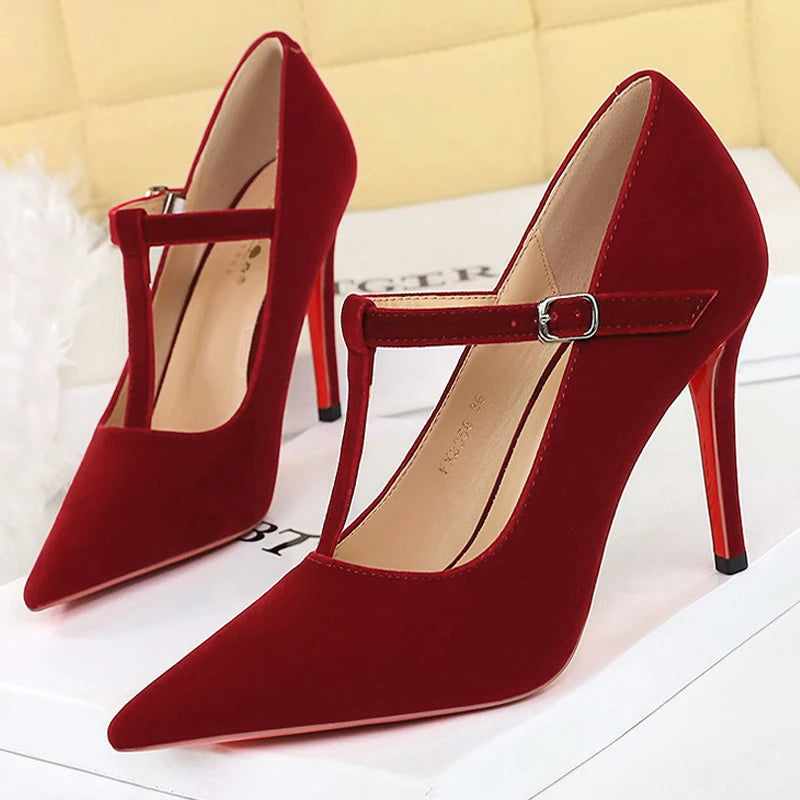 BIGTREE Shoes Sexy Women Pumps Suede High Heels 10 CM Stilettos Buckle Fashion Party Shoes Pointed Women Heels Ladies Shoes 2026