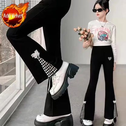 Girls' Micro Flare Pants 2026 Spring Autumn Outerwear for Ages 5-12 Stretchy Viral Fashion Trousers with Elastic Waist