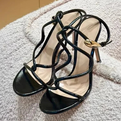 Sexy Open Toe Red High Heels Women Wedding Prom Shoe Summer Cozy Leather Narrow Band Ankle Strap Sandals for Women Zapatos Mujer