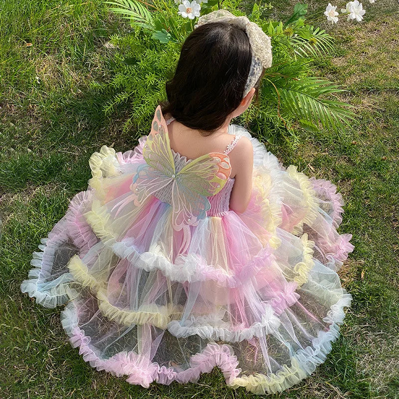Girl's Rainbow Sling Princess Dress Western Style New Summer Baby GirltutuBirthday Cake Tulle Tutu Dress