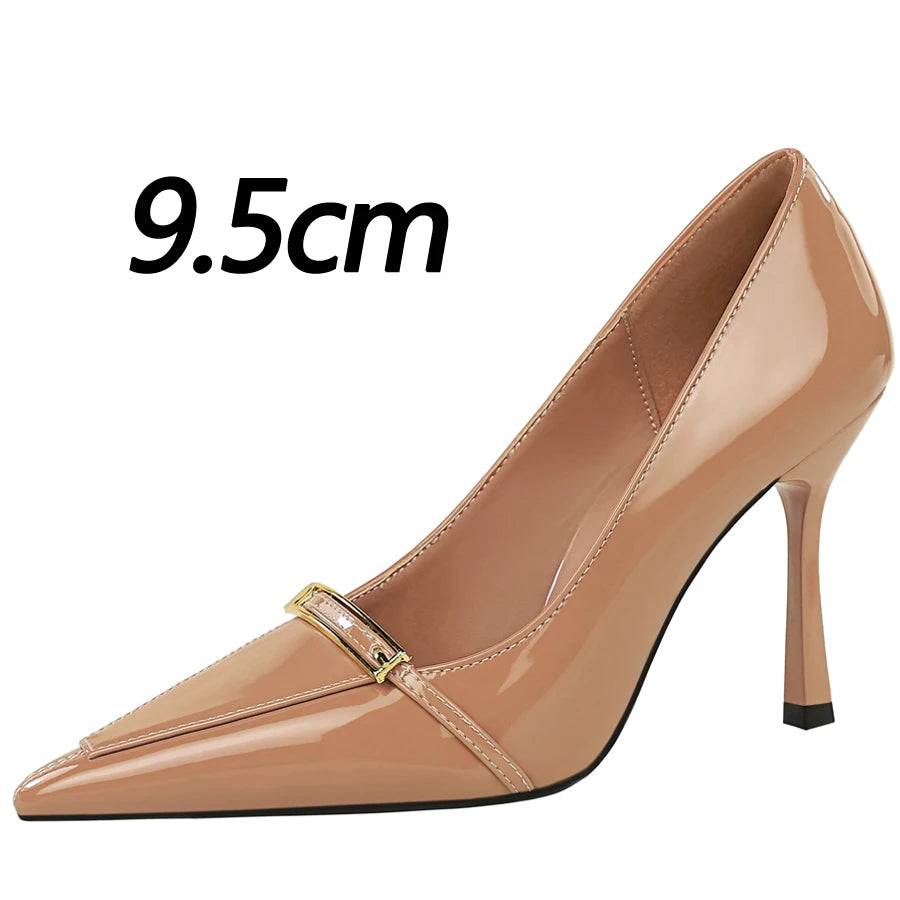 BIGTREE Shoes Patent Leather Women Pumps Sexy Metal Buckle High Heels Stiletto  8 Cm Occupation Office Shoes Banquet Shoes 2026