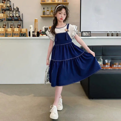 Summer Dresses Elementary Student Girl Clothes Cotton Linen Children's Dress 8 12 Years Kids Girls Princess Sunday 6 4 Girls' 10