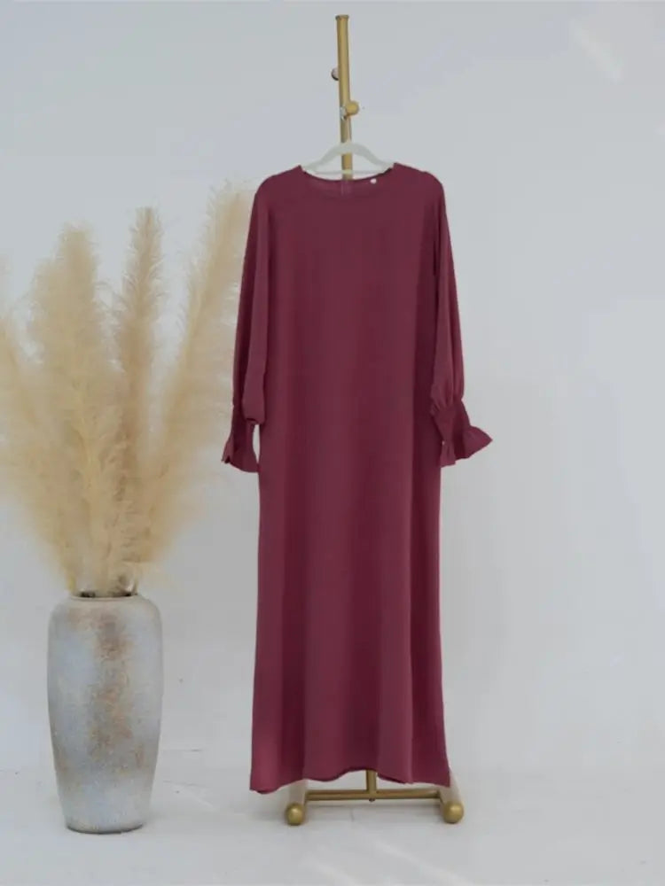 Eid Jersey Solid Modest Under Abaya Dubai 2024 Palestine Women Islamic Clothing Muslim Kaftan Inner Dresses Robe Femme Musulmane