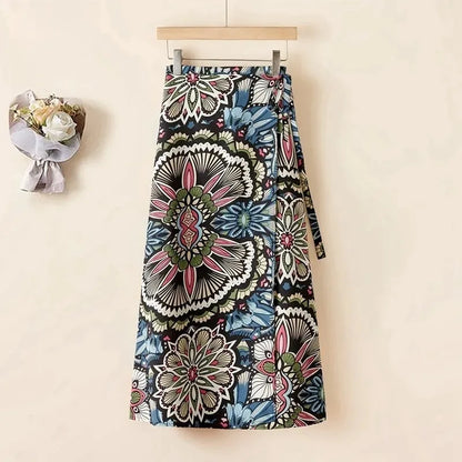 Vacation Style Wrap Skirt Beachside Long Skirt Women's High Waist A-Line Midi Skirt Floral Print One-Piece Summer Spring
