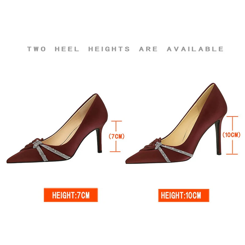 BIGTREE Shoes New Rhinestone Design Women Pumps Stilettos Heels 7 cm 10 cm Fashion High Heels Sexy Party Shoes Large Size 43