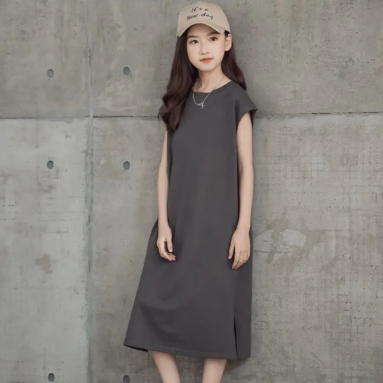 Straight Skirt Children's Korean-style T-shirt Dress Elegant Girl Dresses Elementary Summer Clothes Girls 8 9 Years Female Child