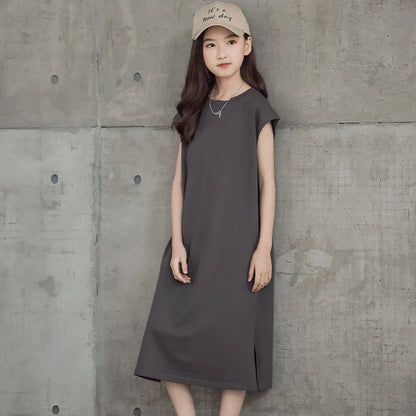 Straight Skirt Children's Korean-style T-shirt Dress Elegant Girl Dresses Elementary Summer Clothes Girls 8 9 Years Female Child