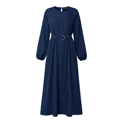Modest Muslim Abaya Hijab Dresses ZANZEA Women Elegant O Neck Long Sleeve Belted Sundress Solid Color Loose Dubai Robe Ramadan