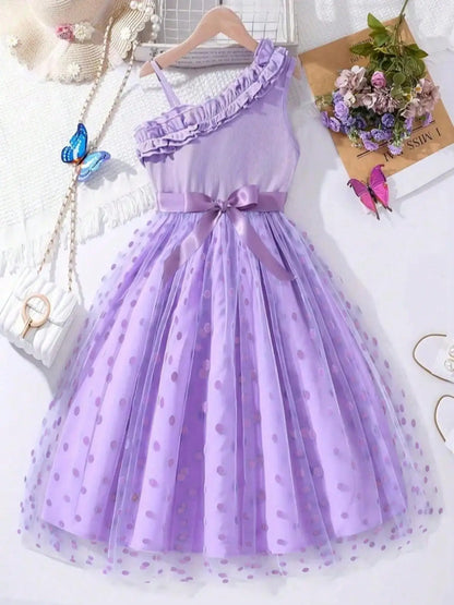Leisure and Sweet Summer Girl Ruffle Decoration Cami Tutu Dress Princess Mesh Children's Dress