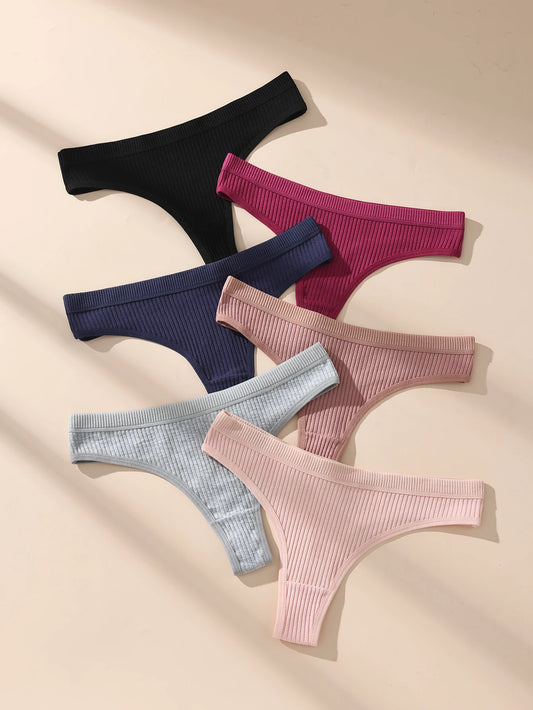 6Pcs Women's Panties Striped Briefs for Women Low-Rise Breathable Cotton Female Soft Underwear Solid Colors Ladies Underpants