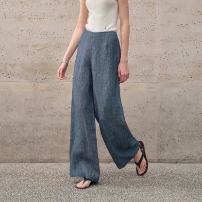 Vintage Pure Linen Long Pant for Women Fashion Casual Loose Spring and Summer Wide-leg Pants Streetwear Office Ladies Trousers